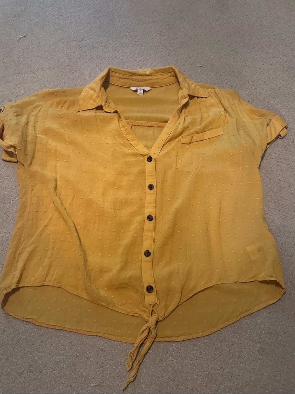 Candies Mustard Yellow Women's Swiss Dot Blouse